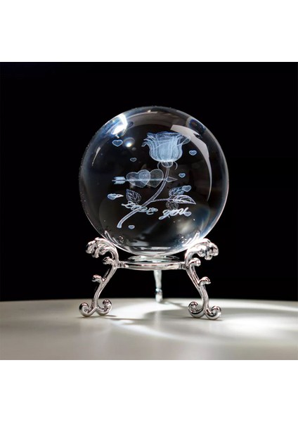 Şık Metal Ayaklı 3D Gül Tasarımlı 6cm Cam Küre fiyatları