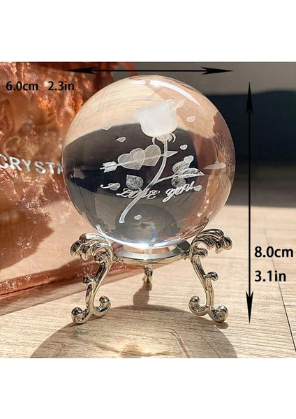 Şık Metal Ayaklı 3D Gül Tasarımlı 6cm Cam Küre fırsatları
