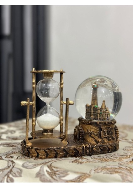 Işıklı Eiffel Küreli Kum Saati, Retro Cam Biblo, Hediye Seçeneği