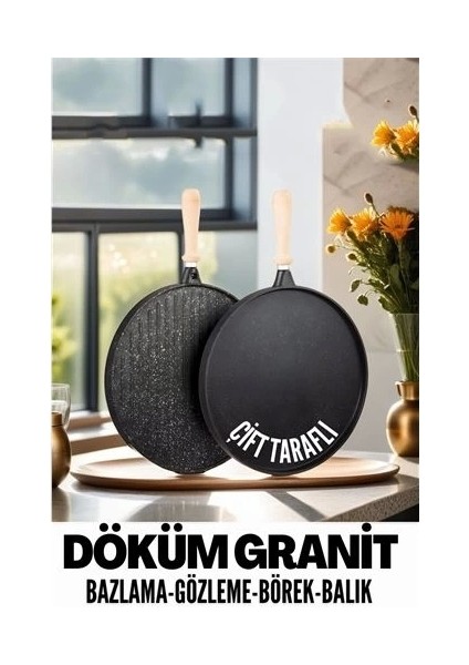 Çift Taraflı Döküm Granit Gözleme Bazlama Tavası