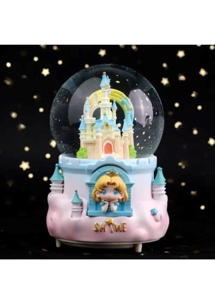 Renkli Işıklı Müzikli Büyük Boy Kar Küresi, Püskürtmeli, Şato Teması modelleri