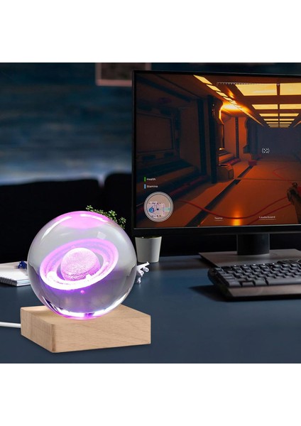 Işıklı Ahşap Kare Kaideli Satürn Temalı Cam Küre 8cm, Özel Tasarım, Şık ve Doğal Görünümlü modelleri