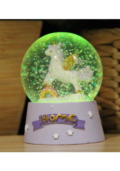 Mor Işıklı Unicorn Kar Küresi, Büyüleyici ve Şık Dekorasyon Ürünü