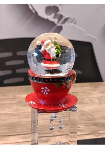 Neol Baba Fincanlı Kar Küresi-04, Şık Kırmızı Dekoratif Obje