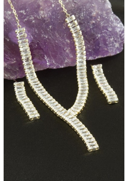 Baget Taşlı Lüks Set Kolye