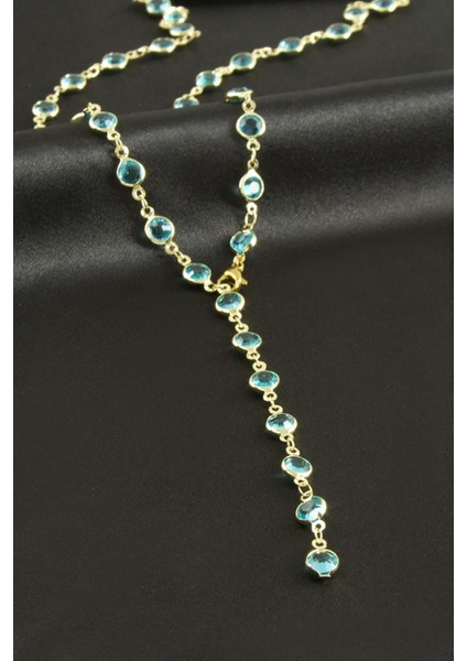 Yuvarlak Zirkon Taşlı Çelik Y Kolye