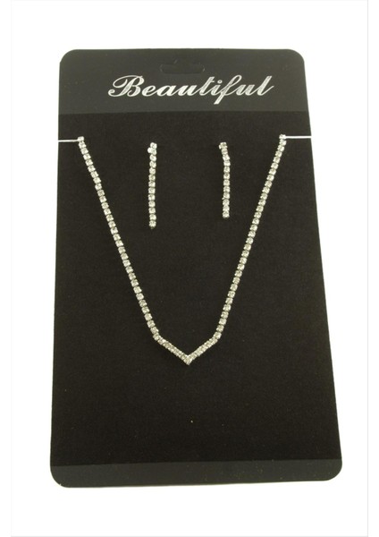 Şerit Taşlı Suyolu Abiye Set Kolye