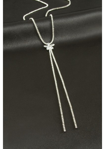 Lotus Şerit Taşlı Çelik Y Kolye