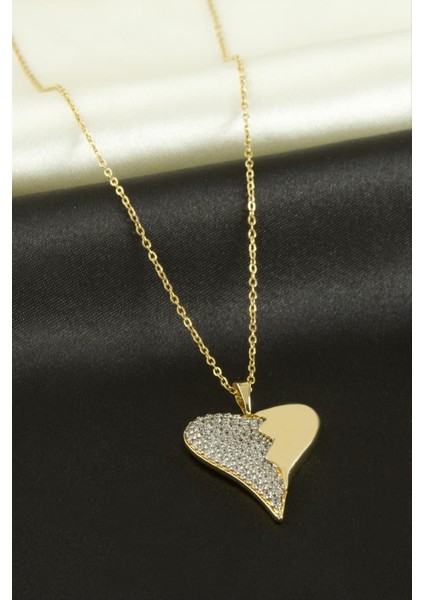 Kalp Zirkon Taşlı Lüks Çelik Kolye