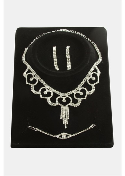 Kalp Taşlı Lüks Set Kolye