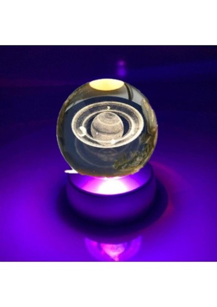Renkli LED Işıklı Kristal Cam Küre Gece Lambası Satürn Dekorasyon