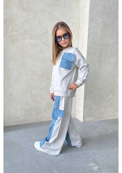 Kız Çocuk Denim Detaylı Takım 4-12 Yaş 12001