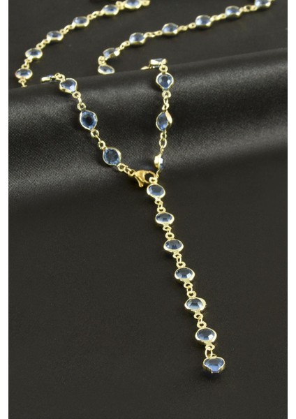 Yuvarlak Zirkon Taşlı Çelik Y Kolye