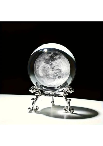 Ay Desenli Kristal Küre ile Şık Masa Dekoru, Metal Standlı Tasarım modelleri