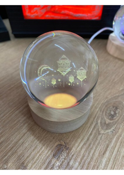 3D Cam Küre Ahşap, 10 Renkli Rgb Işıklı Tavana Yansımalı Dekor Ürünü