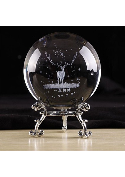 Şık Metal Ayaklı 3D Geyik Cam Küre, Ev ve Ofis Dekoru