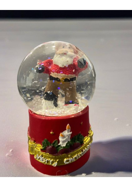 Küçük Boy Kar Küresi, Noel Baba ve Karlı Dekoru, Kırmızı Beyaz Renkli