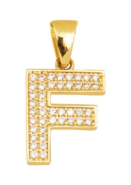 F Harfi Kolye Ucu 14 Ayar Altın