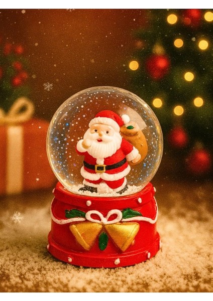Yılbaşı LED Işıklı Hediye Torbası Noel Baba ve Kar Küresi Dekorasyon
