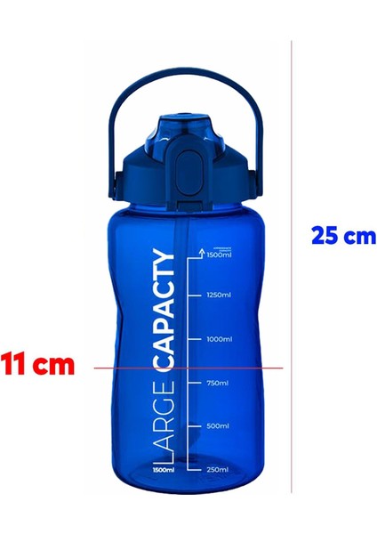 1.5 Litre Sağlıklı Polikarbon Su Matarası – Pipetli, Mavi Gri Mor, Büyük Kapasiteli Suluk fırsatları