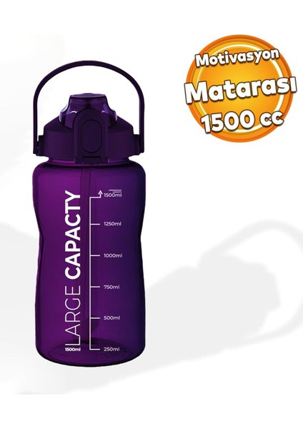 1.5 Litre Sağlıklı Polikarbon Su Matarası – Pipetli, Mavi Gri Mor, Büyük Kapasiteli Suluk