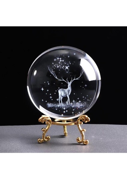 Metal Ayaklı 3D Geyik Tasarımlı Şık Cam Küre