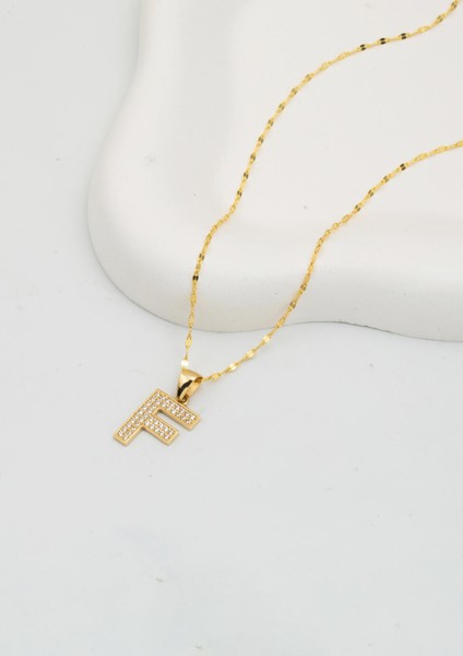 F Harfi Kolye 14 Ayar Altın modelleri