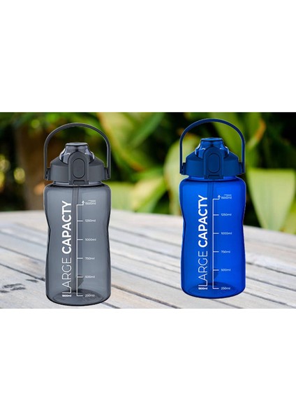 Sağlıklı Polikarbon 1.5l Su Matarası - Pipetli, Taşınabilir, Mavi Gri Renk, Büyük Kapasiteli Suluk indirimleri