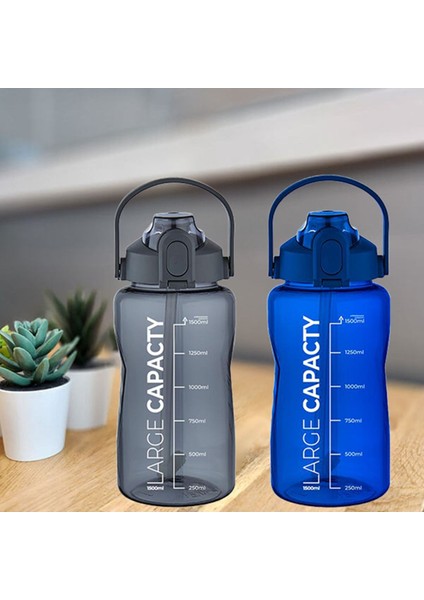 Sağlıklı Polikarbon 1.5l Su Matarası - Pipetli, Taşınabilir, Mavi Gri Renk, Büyük Kapasiteli Suluk