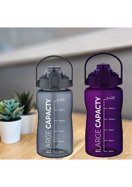 Sağlıklı Polikarbon 1.5l Su Matarası - Pipetli, Taşınabilir, Gri Mor Renk, Büyük Kapasiteli Suluk