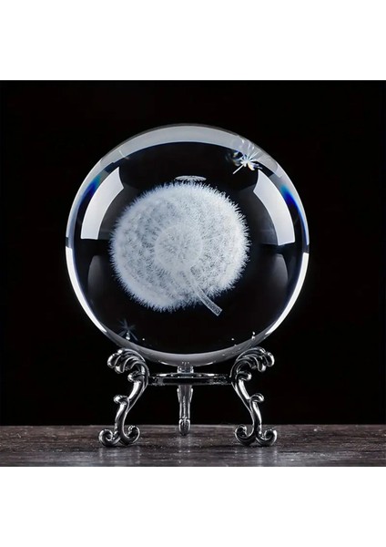 Şık Metal Ayaklı 3D Karahindiba Cam Küre 6cm, Dekoratif ve Zarif Tasarım