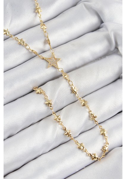 Pirinç Zirkon Taşlı Yıldız Model Gold Renk Y Kolye - EBJ250816W37249