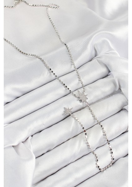 Pirinç Zirkon Taşlı Ezme Zincirli Kutup Yıldızı Model Gümüş Renk Y Kolye - EBJ250816W37252 fiyatları