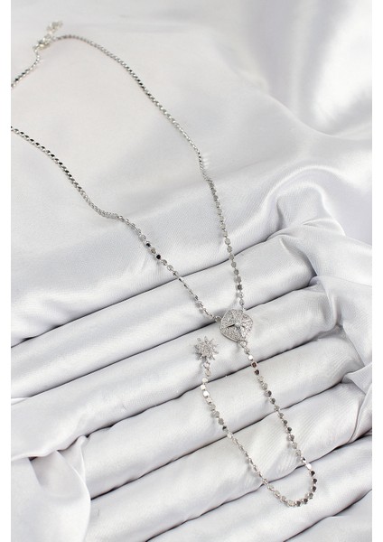 Pirinç Zirkon Taşlı Ezme Zincirli Madalyon Model Gümüş Renk Y Kolye - EBJ250816W37260 fiyatları