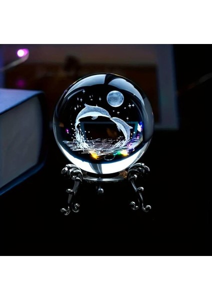 Sevimli Balina Tasarımlı 3D Cam Küre, Metal Ayak, 6cm, Dekoratif Hediye fiyatları