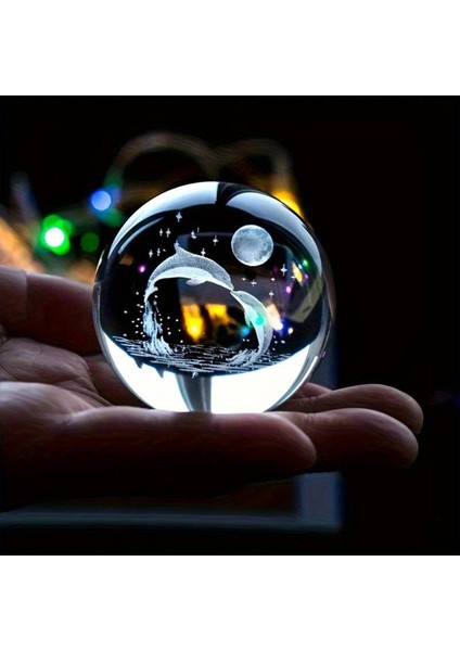 Sevimli Balina Tasarımlı 3D Cam Küre, Metal Ayak, 6cm, Dekoratif Hediye indirimleri