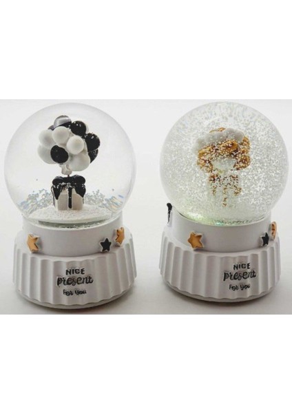 Büyük Boy Balon Kar Küresi, Beyaz, Işıltılı ve Şık Dekorasyon Parçası