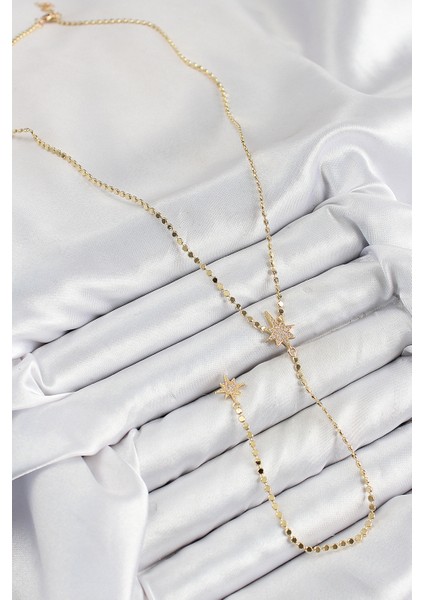 Pirinç Zirkon Taşlı Ezme Zincirli Kutup Yıldızı Model Gold Renk Y Kolye - EBJ250816W37253 fiyatları