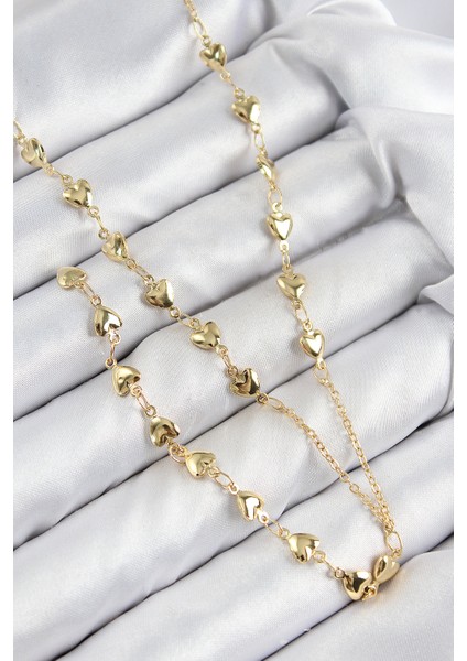 Pirinç Zirkon Taşlı Kalp Model Gold Renk Y Kolye - EBJ250816W37247