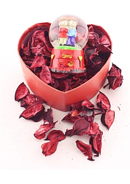 Sevimli Çift Temalı Mini Kar Küresi Işıklı, Kalp Kutuda, 6,5 cm
