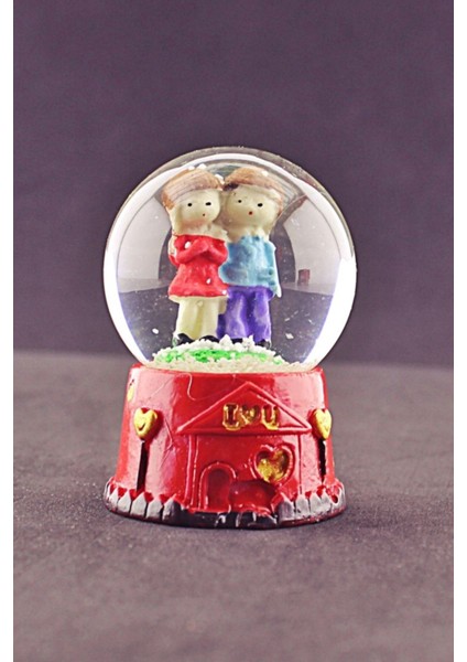 Sevimli Çift Temalı Mini Kar Küresi Işıklı, Kalp Kutuda, 6,5 cm indirimleri