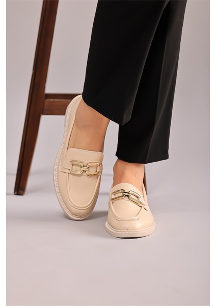 Kare Zincir Detaylı Bej Loafer Kadın Ayakkabı fiyatları