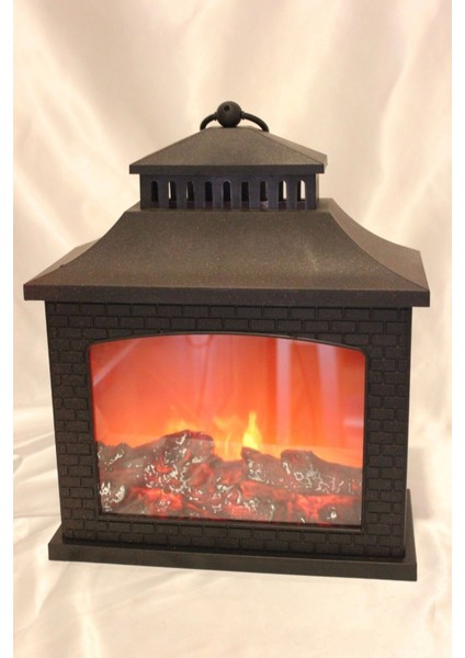 Kahverengi Masa Üstü Şömine Lamba, Şık ve Doğal Aydınlatma Sağlar.