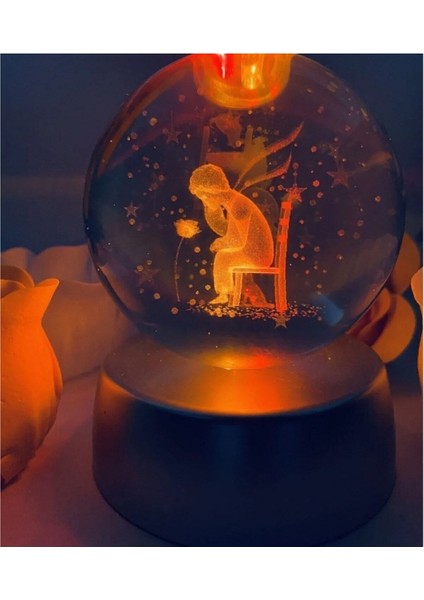 3D Renkli Işıklı Cam Küre, Küçük Prens Temalı Dekorasyon Parlaklık