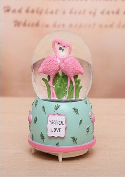 Renkli Flamingo Temalı Püskürtmeli Kar Küresi ve Müzik Kutusu, Büyük Boy modelleri