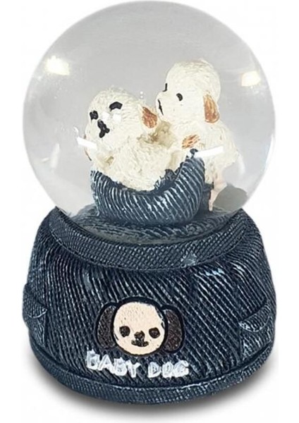 Siyah Yavru Köpekleri Minik Kar Küresi ile Şık ve Sevimli Dekorasyon Parçası