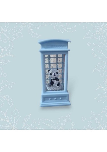 Mavi Işıklı Panda Tasarımlı Retro Telefon Kulubesi, Şık ve Güzel Dekorasyon Ürünü