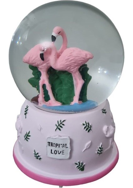 Işıklı Müzikli Flamingo Cam Kar Küresi, Orta Boy, Şık ve Dekoratif Ürün modelleri
