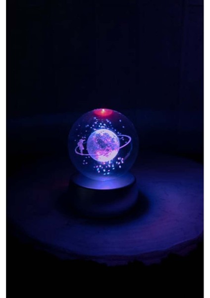 Renkli LED Işıklı Dekoratif Cam Toplamışlı Satürn ve Çiçek Tasarımı fırsatları