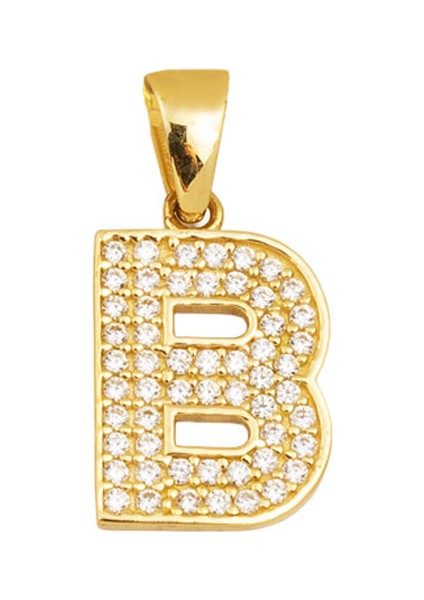 B Baş Harfi 14 Ayar Altın Kolye Ucu